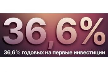 Баннер по акции Финам 36.6% на первые инвестиции